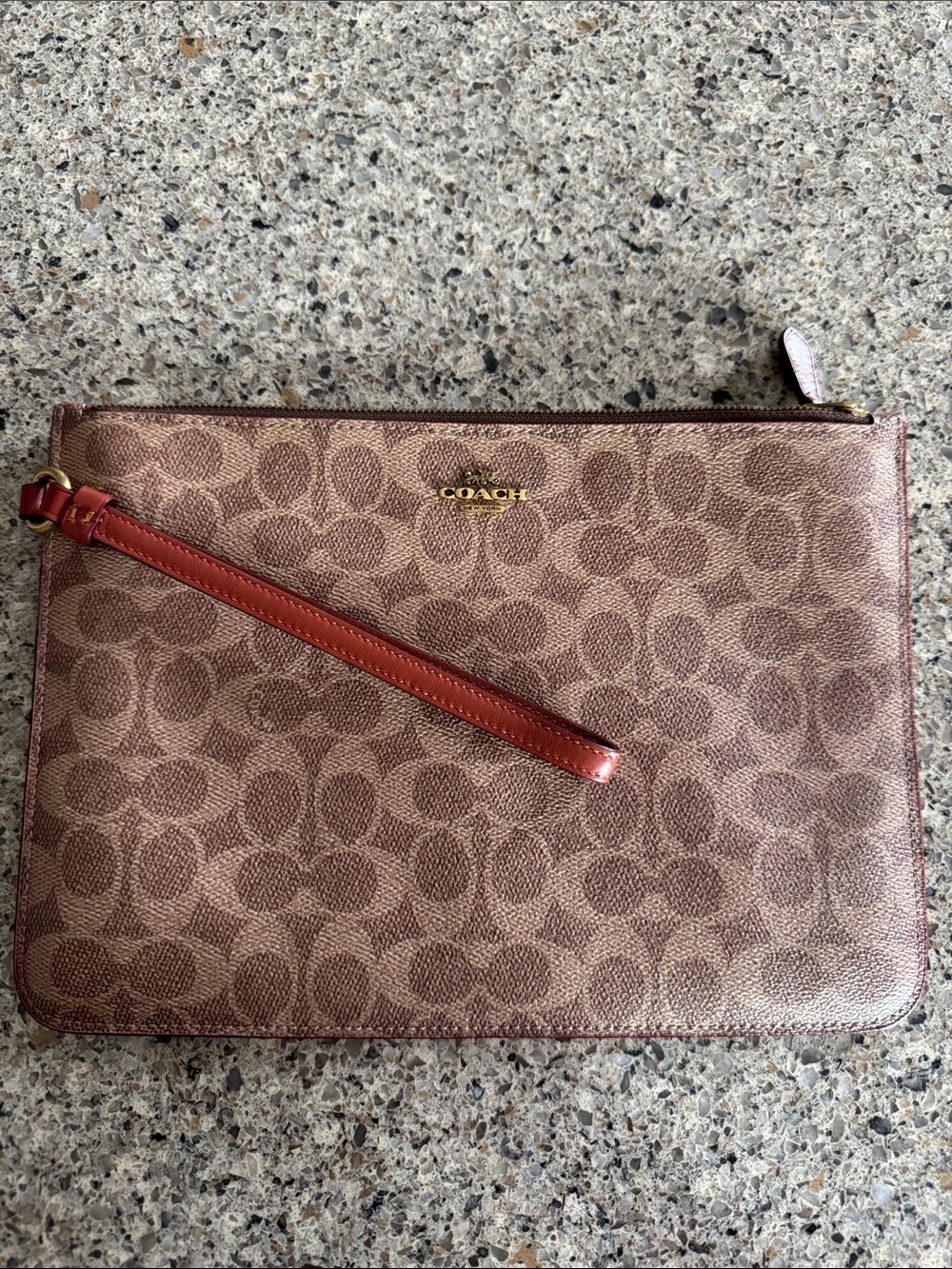 Coach Brown Signature Wristlet with Tan Accents